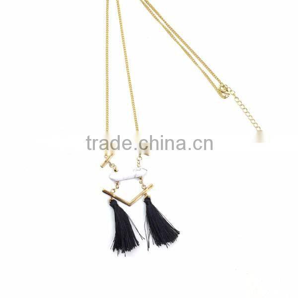 Trendy Jewellery Navy Tassel Howlite Gemstone Boho Statement Fashion Necklace 2016