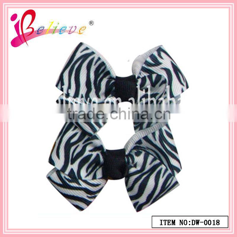 Factory wholesale price competitive quality charming zebra strip no fade ribbon bow hair clips (DW--0018)
