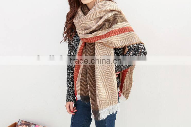 New Arrival Winter Ladies Fashion Fringe Tassel Chervon Pattern Russian Shawls Scarf