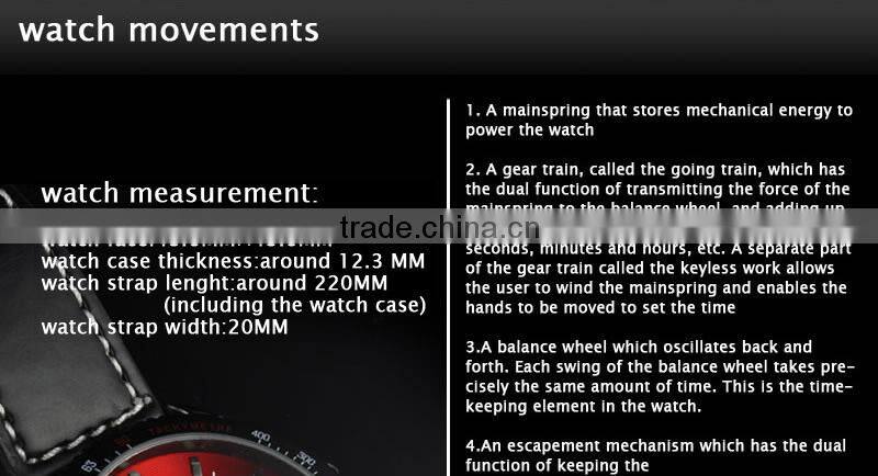 New Mens Red Dial Leather Strap Classic Design Self-Wind Up Mechanical Automatic Watch WM122