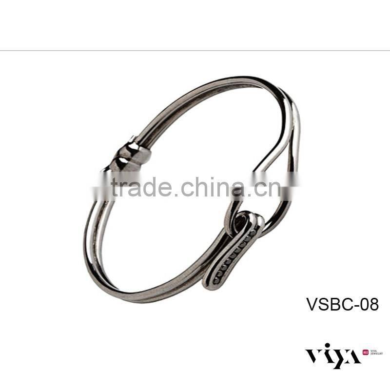 925 STERLING SILVER JEWELRY MINI RIVIERE SILVER BLACK DIAMOND EASY WEAR BANGLE