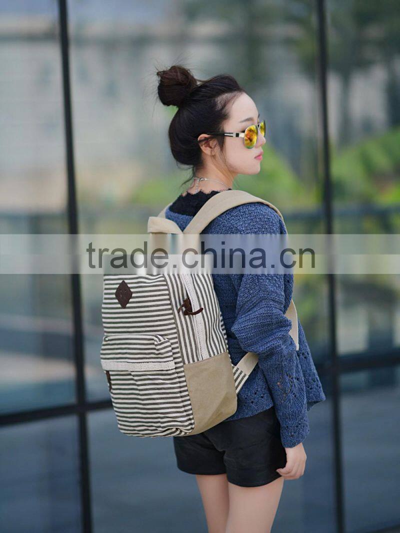 2016 new koeran fashion canvas streak backpack teenage backpack