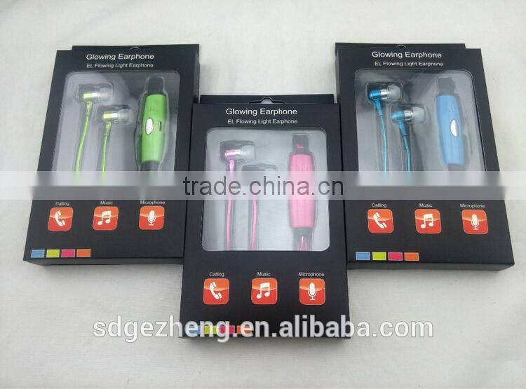 luminous el earphones blue multi-colour flashing earphone with visible flowing light voice cancelling ear hook style