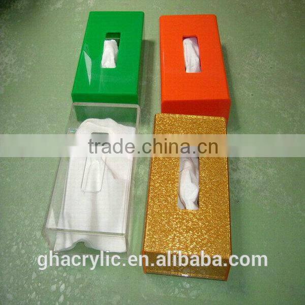 GH-RZ571 Acrylic color tissue box gold cover plexiglass tissue holder for sale ,customized acrylic tissue box cover