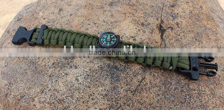 Outdoor climbing emergency survival paracord wristband with flint compass