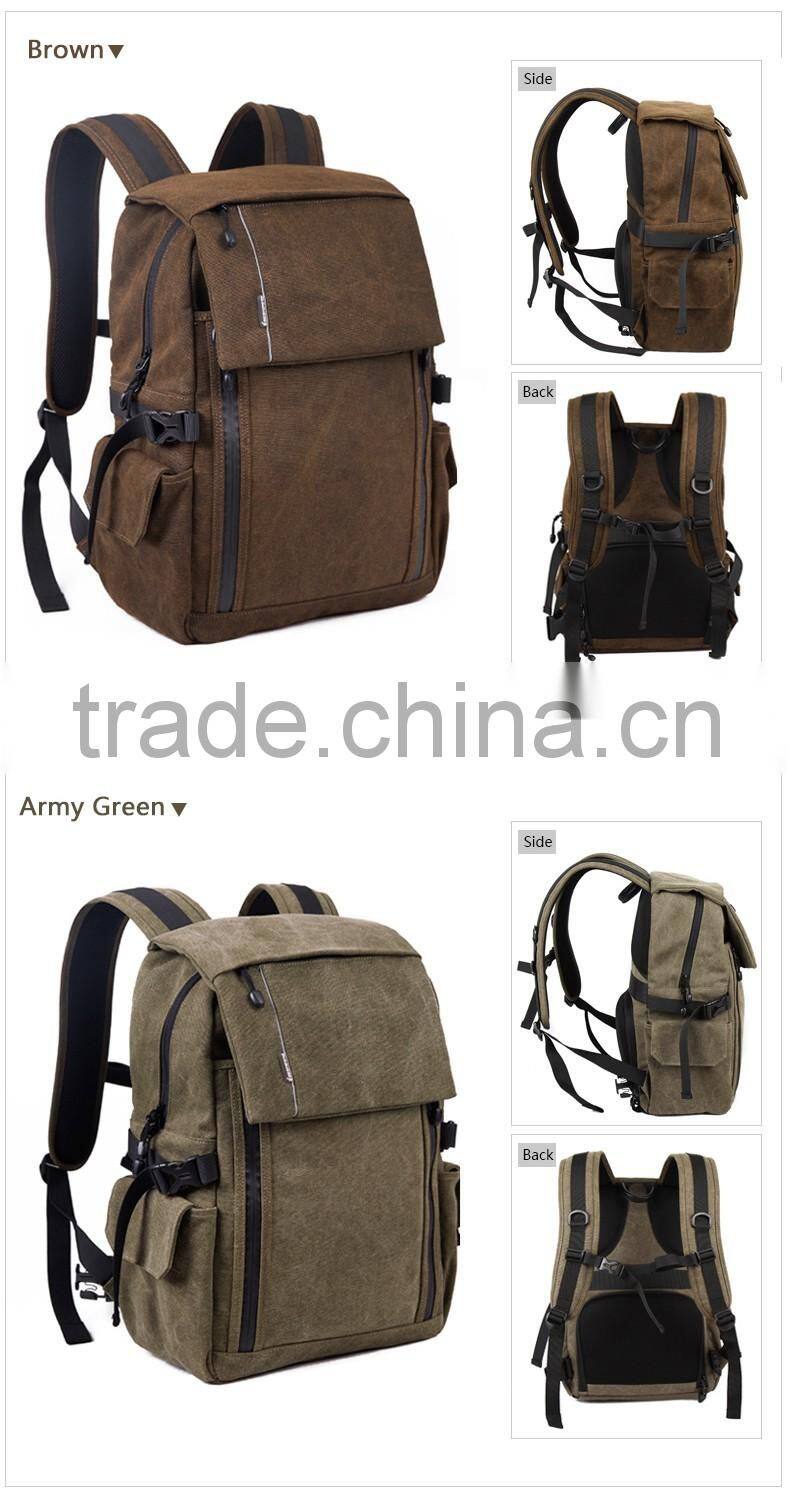 High Quality Durable Canvas Backpack Army Green Rucksack Bag for Camera Laptop