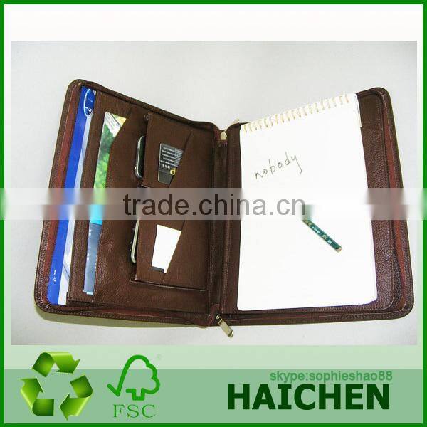 Hot Selling Leather Portfolio Case With Zipper Closure
