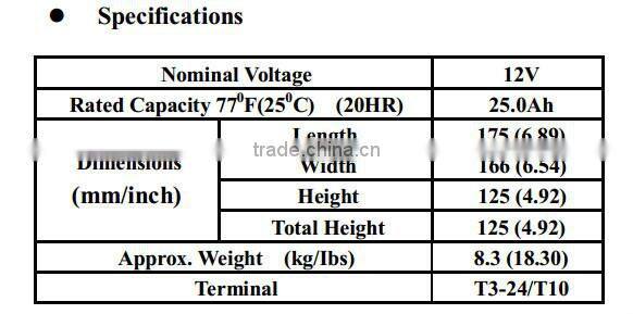 12V25Ah AGM Deep Cycle Solar battery