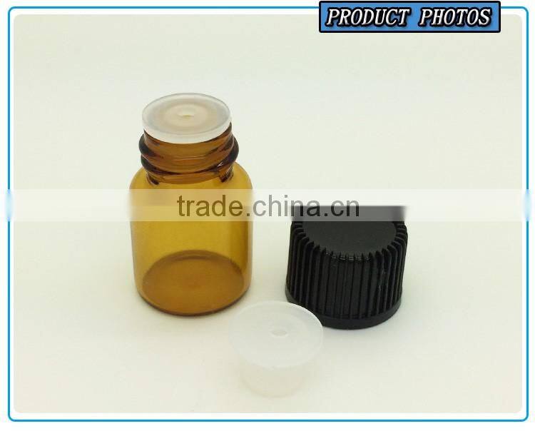 2ml (5/8 dram) Amber Glass Essential Oil Bottle with Orifice Reducer and black cap