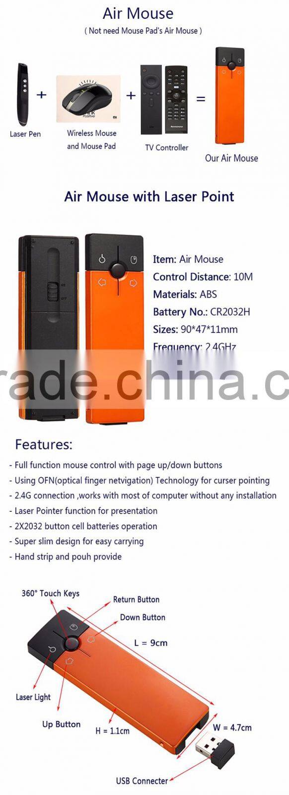 4-In-1 Function Wireless Presenter with Red Laser Pointer/Wireless Mouse and Media Player Control