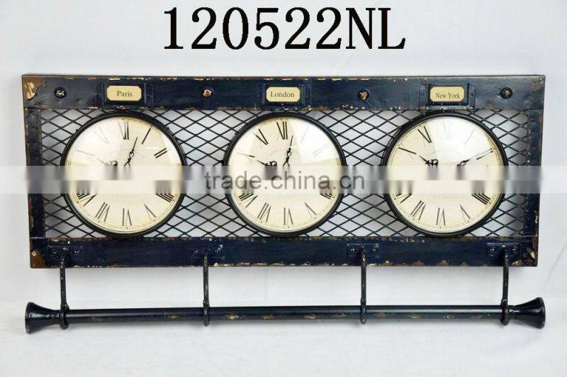 Industrial french 3 piece art wall hotel clock