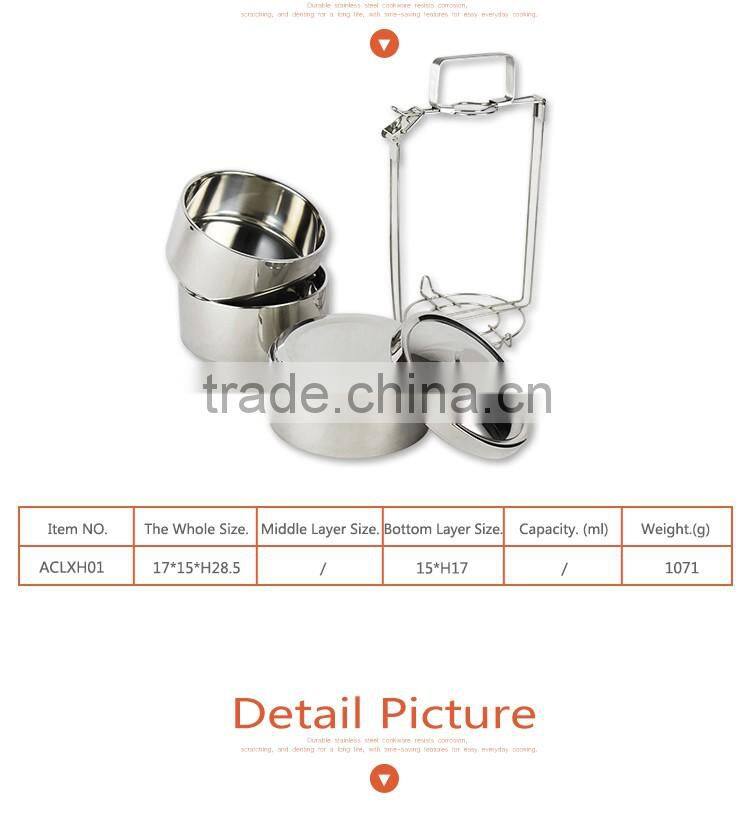 Allnice 3 tiers hot sale protable thermal food grade stainless steel lunch basket/lunch box