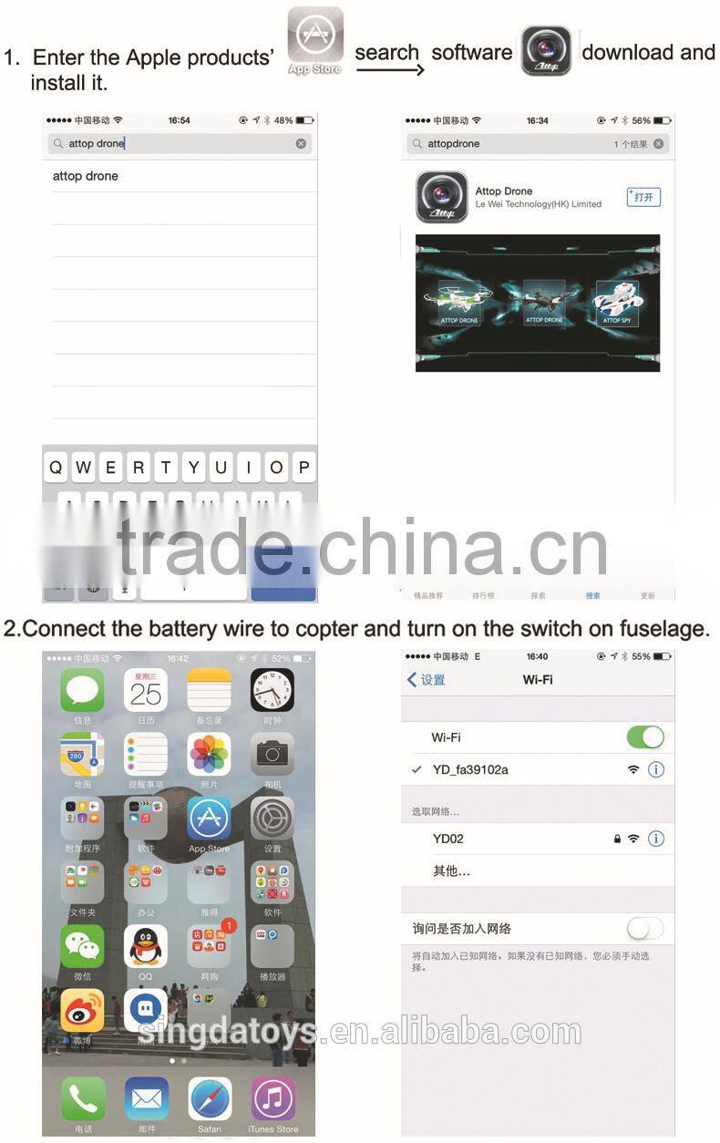 2015 New products YD-212 Wifi Real Time Transimission 2.4G 4CH RC Drone Helicopter With Camera For Sale