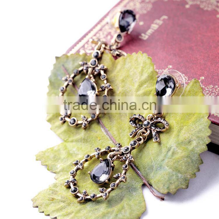 Black waterdrop crystal pendant earring wholesale Fashion crystal bowknot alloy drop earring