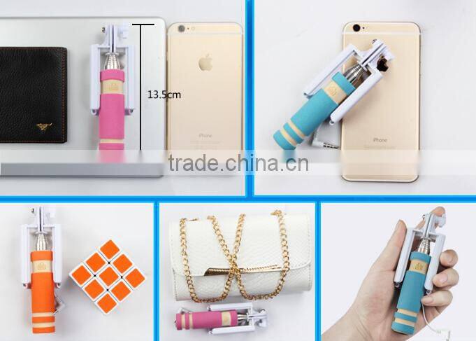 2015 Hot Wholesale Supreme 13.5cm Mini Foldable Cable Selfie Stick Wired Selfie Stick,Monopod Selfie-stick with cable