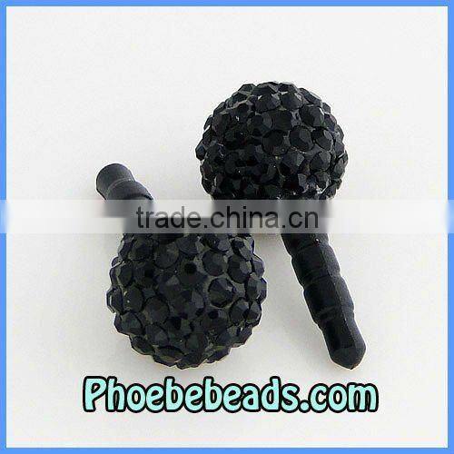 Wholesale Black Plastic Crystal Rhinestone Ball Anti Dust Plug For Iphone Cellphone Earphone Headset Dustproof Cap MDP-P1202