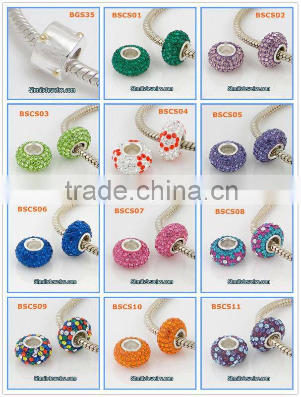 Wholesale Silver Spacer Charm Beads With Purple CZ Crystals BCZ55