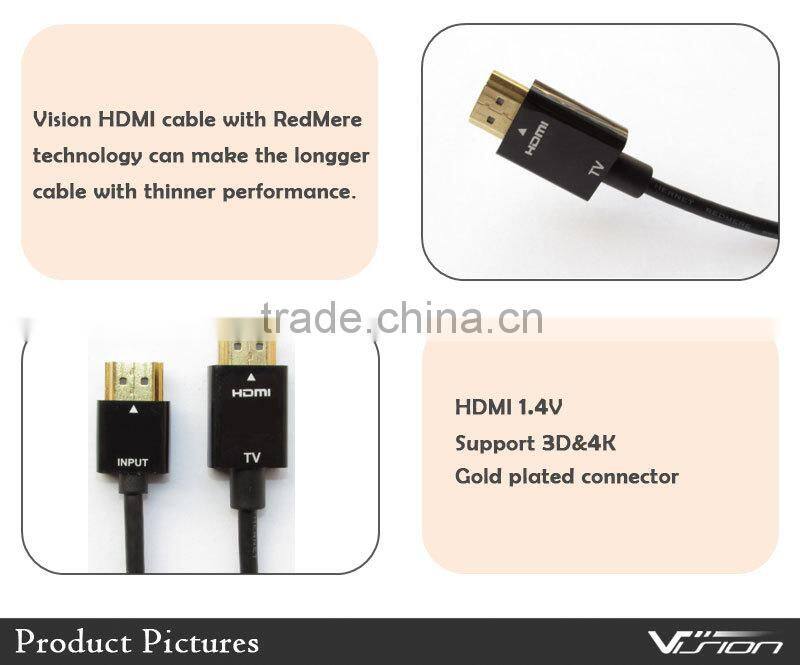 High performance 15m 30AWG RedMere HDMI Cable with gold plated connector