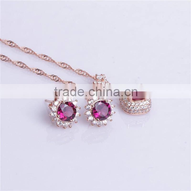factory wholesale silver gemstone jewellery set 18K gold plating 925 silver natural pink topaz earrings pendant necklace set