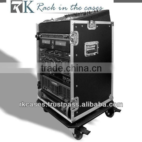 RK audio system rack case,10U slant mixer rack/14U vertical rack system with two tray and caster board