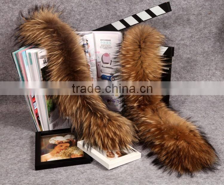 Wholesale natural Raccoon Fur Hood Trim / Detachable Fur Collars / Fur Scarf