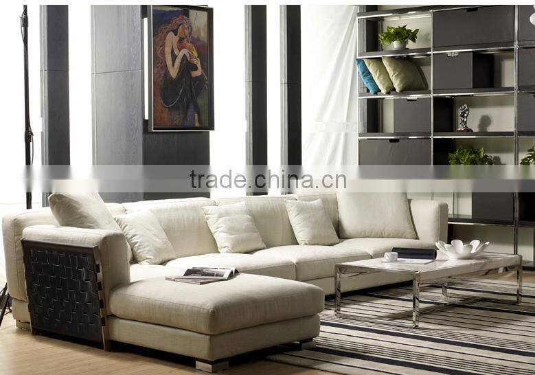 Bali Leather side high quality cotton and line fabric solid wood construction feather sofa set