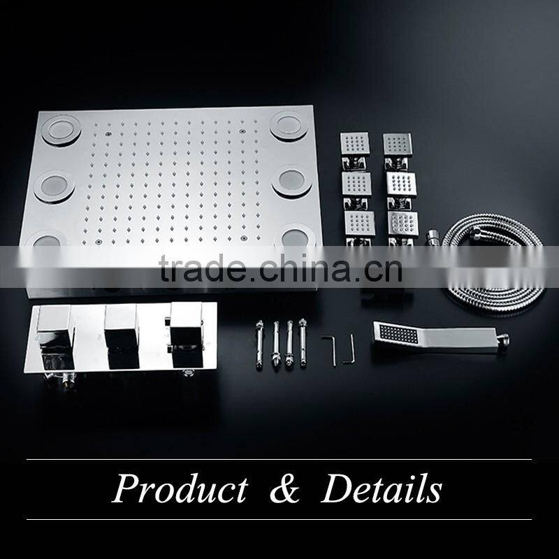 led rain shower head square shower massage jets remote color changing bath accessories stainless steel rainfall head shower