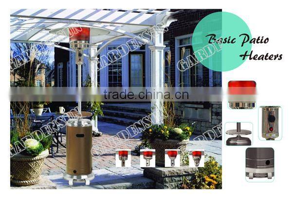 Standing patio heater mixed stainless steel & brown hammered W/table