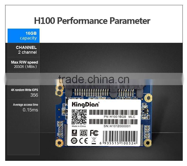 Original Brand KingDian Hard Disk 16GB Half slim sata2 Solid State Drive SSD internal hard drive price(H100 16GB)