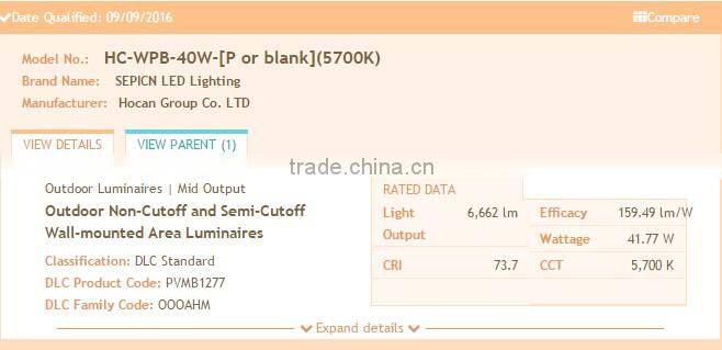 120lm/w UL DLC 40W led wall pack light