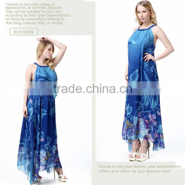 Wish sey sleeveless dress elegant swing printed beach Bohemia code