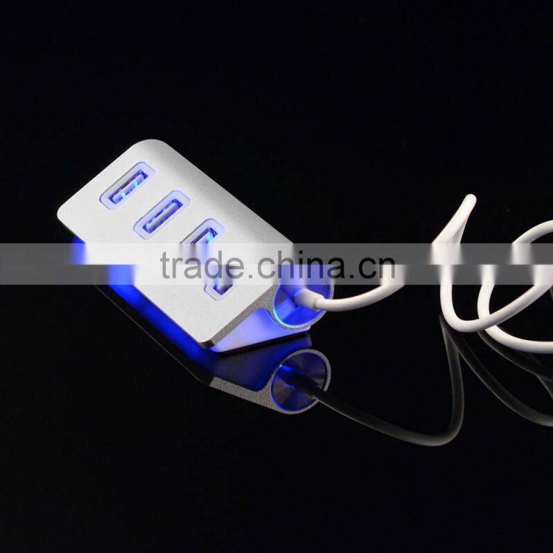 Multi 4 port Aluminum man usb 2.0 hub from China suppliers with Blue LED indicator lights