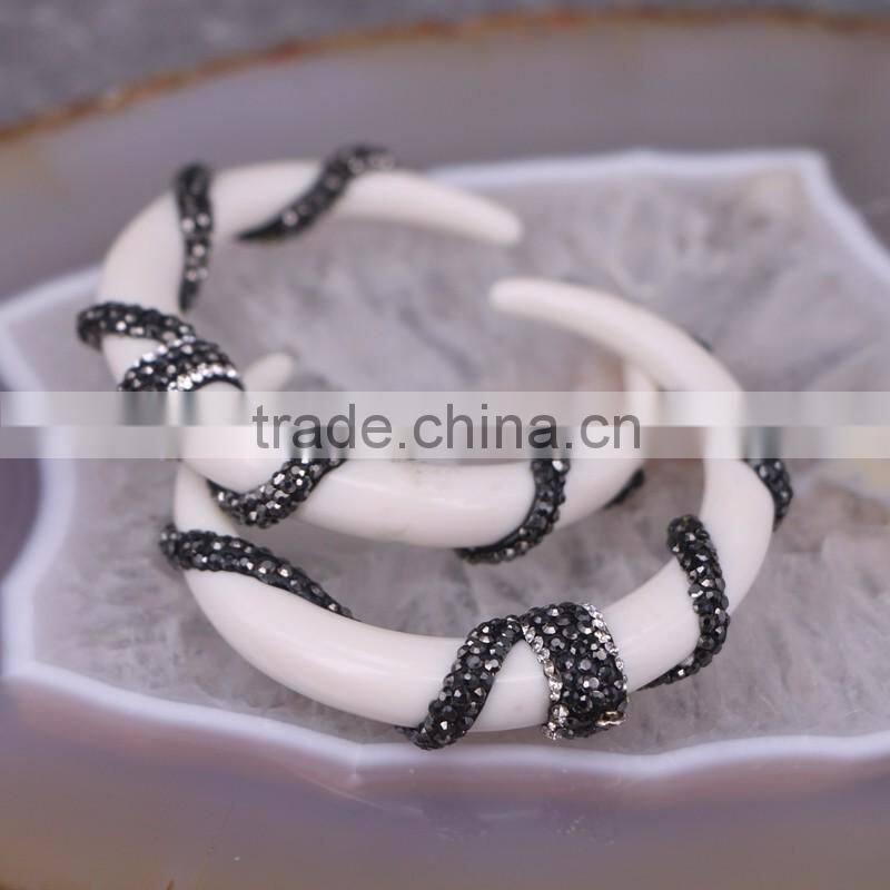 White / Black Resin Gem Pendant, Pave Crystal Twine Around Resin Horn Druzy Pendant