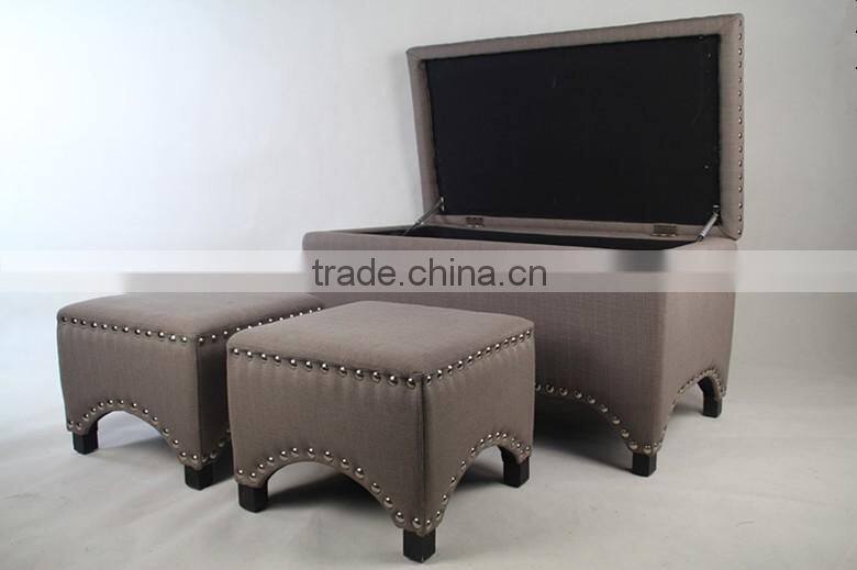 Fabric cover Wood structure Storage Ottoman