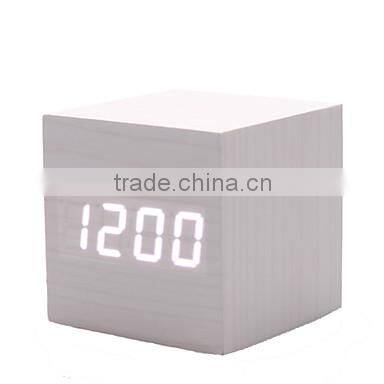 White Light Desktop Cubic Mini Digital LED Wooden Alarm Clock