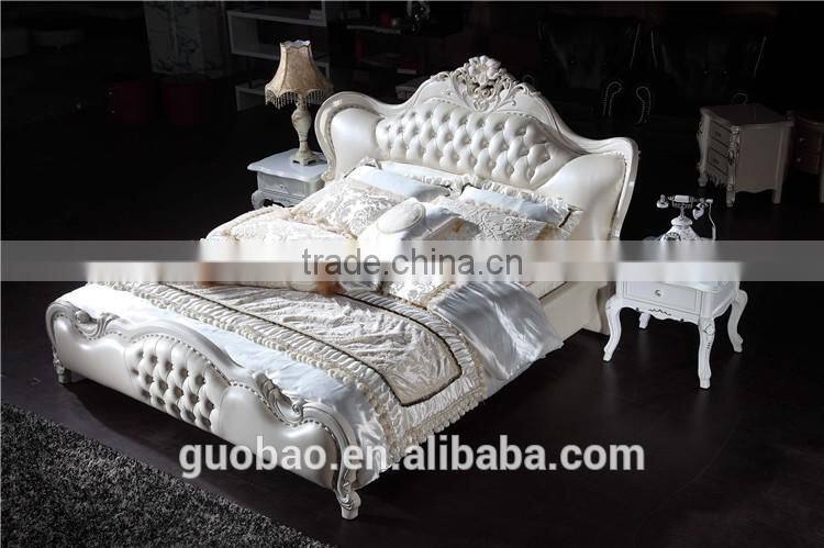 G8803 wholesale high quality solid wood leather bed/luxury italian genuine leather bed