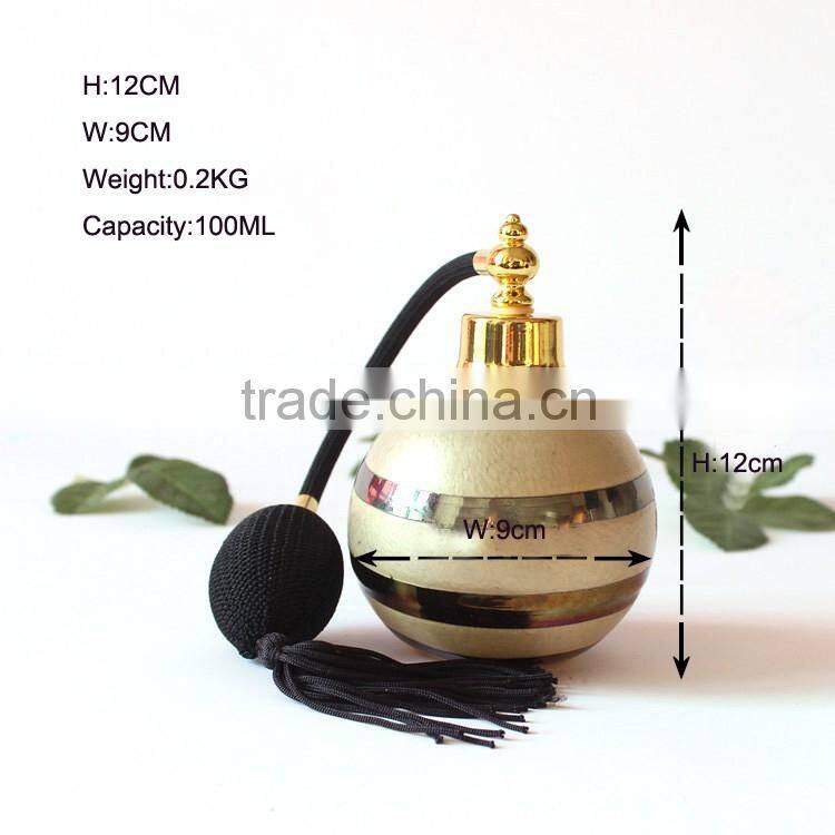 Handmade luxury european style creative air bag golden glass perfume bottle,Round empty gasbag spray glass bottle 100ml