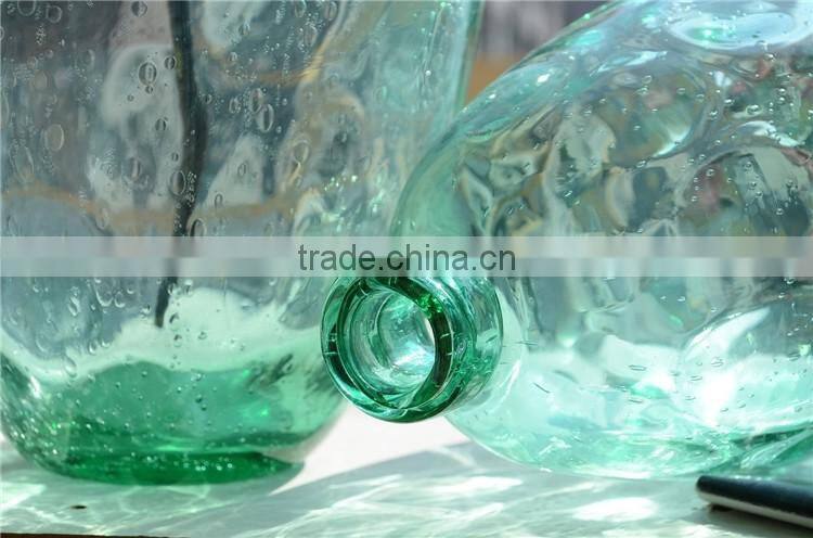 Wholesale Home Decoration Green Clear Tall Glass Vase Handmade Bubble Process Glass Flower Bottle
