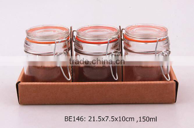 3pcs glass spice jar set in a paper tray