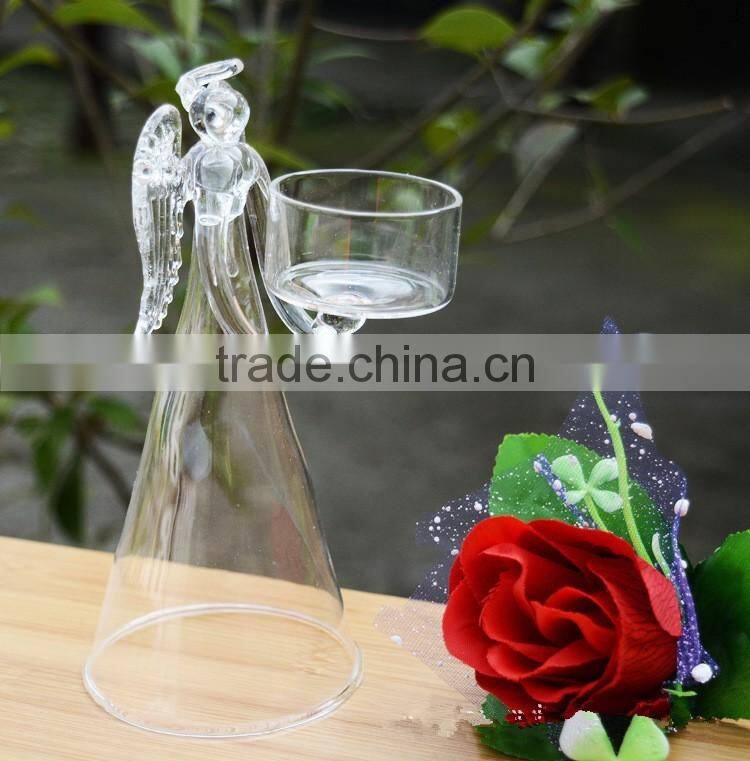 Angel wing glass candle holder