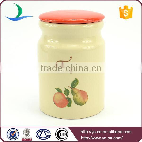 Fruit Decal Ceramic Storage Jars With Red Lid