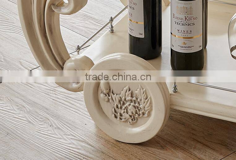 Ivory white color Solid wood hand carving dining trolley