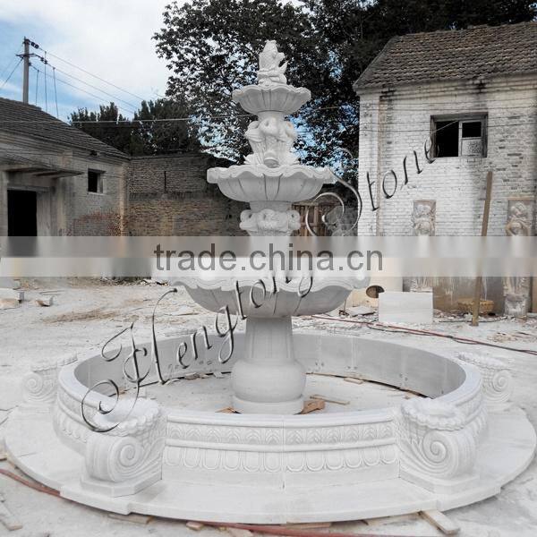 Fish Carved White Marble Garden Fountain