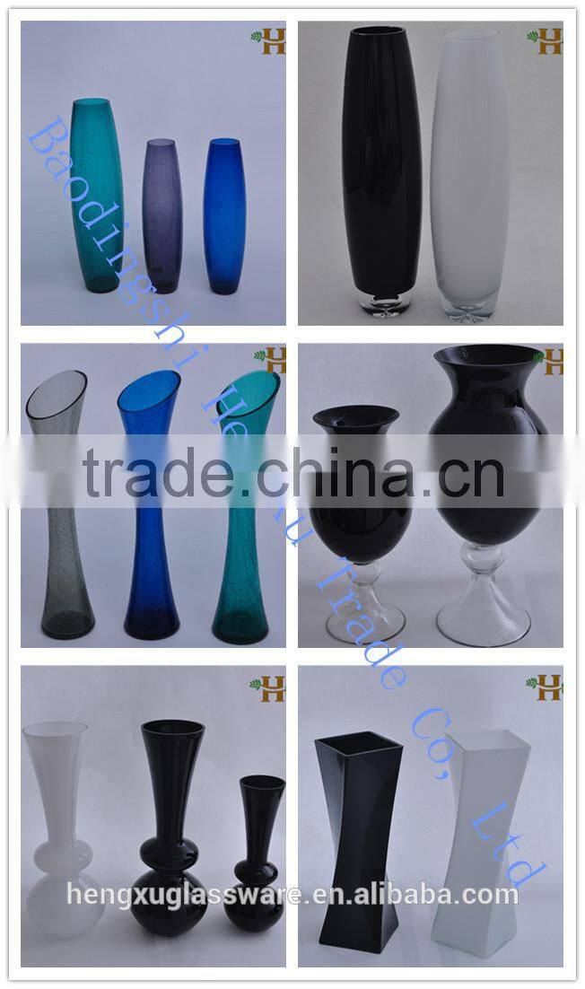 crackled cylinder glass candle holder with pedestal