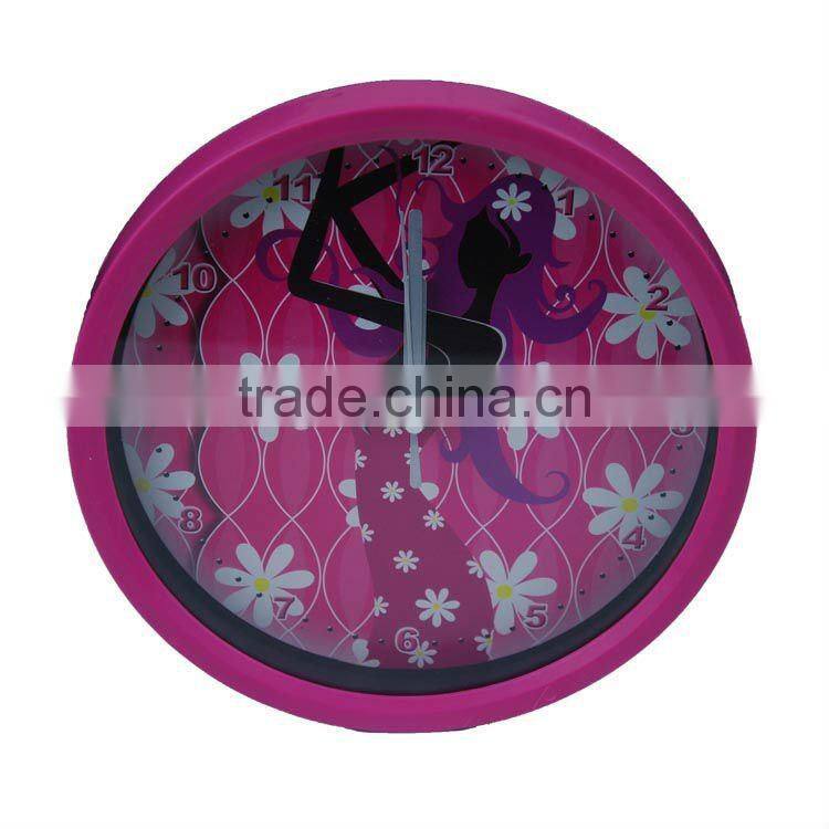 Circular ultra-quiet pink girl bedroom wall clock