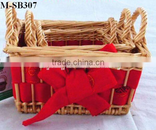 Wicker storage basket with China red liner and knob for honey couple