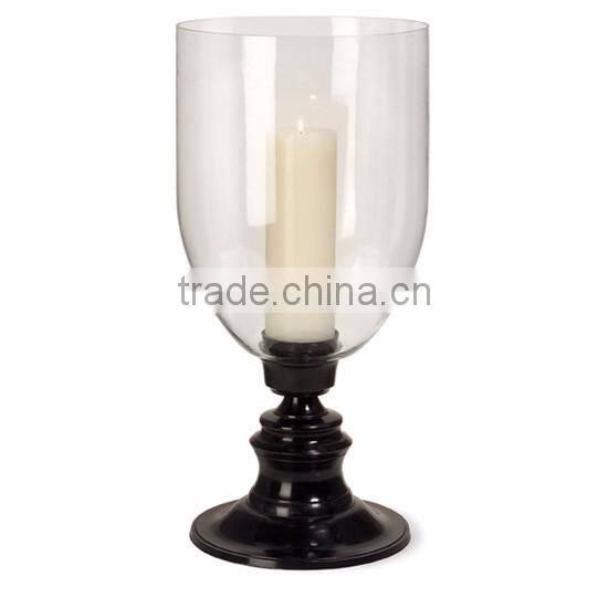 black metal and glass hurricane candle holder