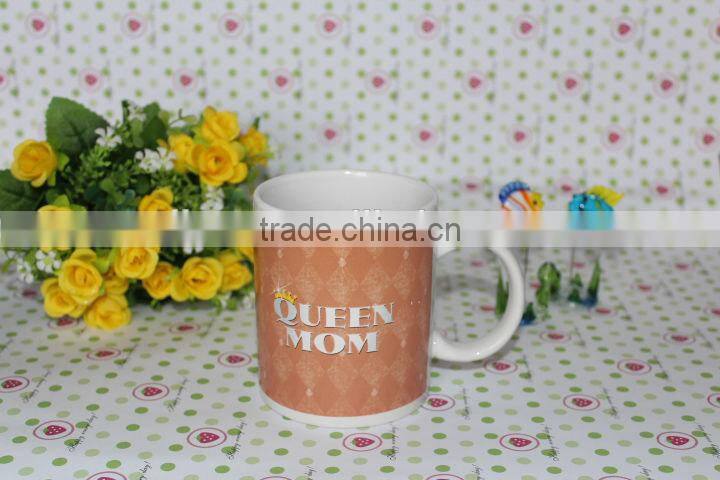 2014 Year Hot Sale 11oz Straight Body Ceramic New Bone China Round Decal Coffee Mug