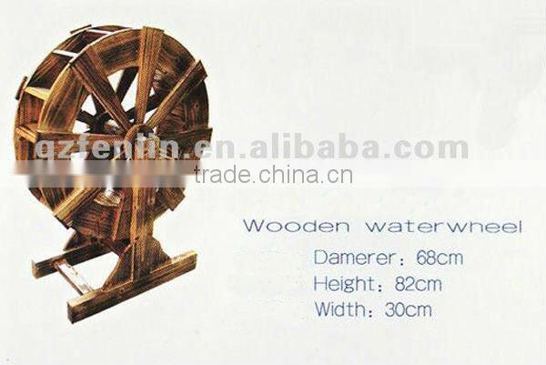 round garden wooden waterwheel fountain