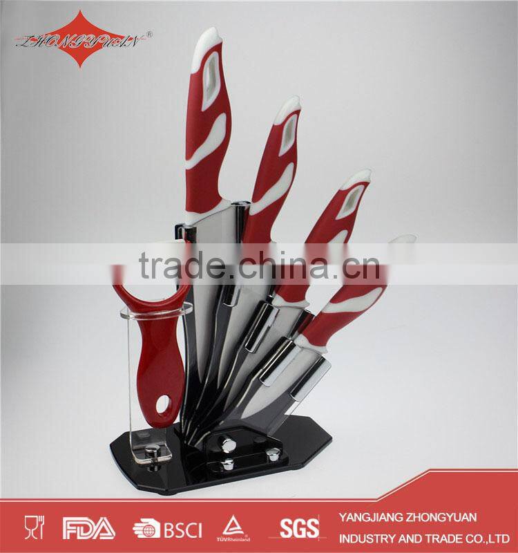 5pcs of ceramic kitchen knife set with stand and peeler